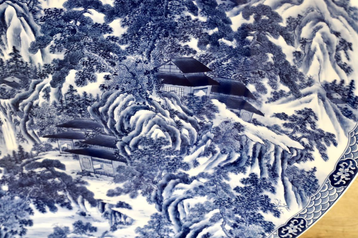 GMGH69○有田焼 神右衛門 最高級 大皿 飾皿 伝統工芸品 山水絵