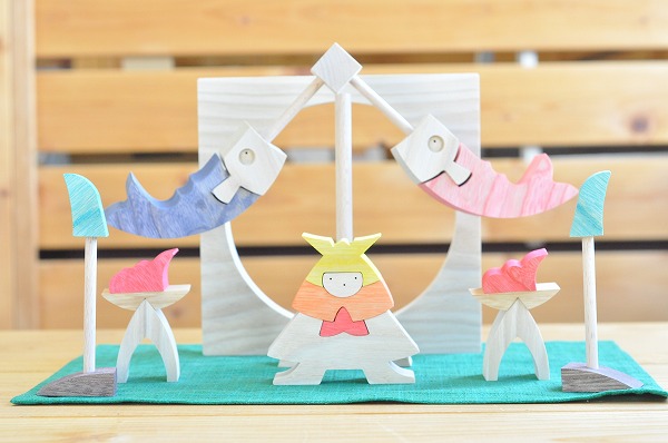 五月人形 遊プラン・小黒三郎 円武者とかがり火 木のおもちゃHANA