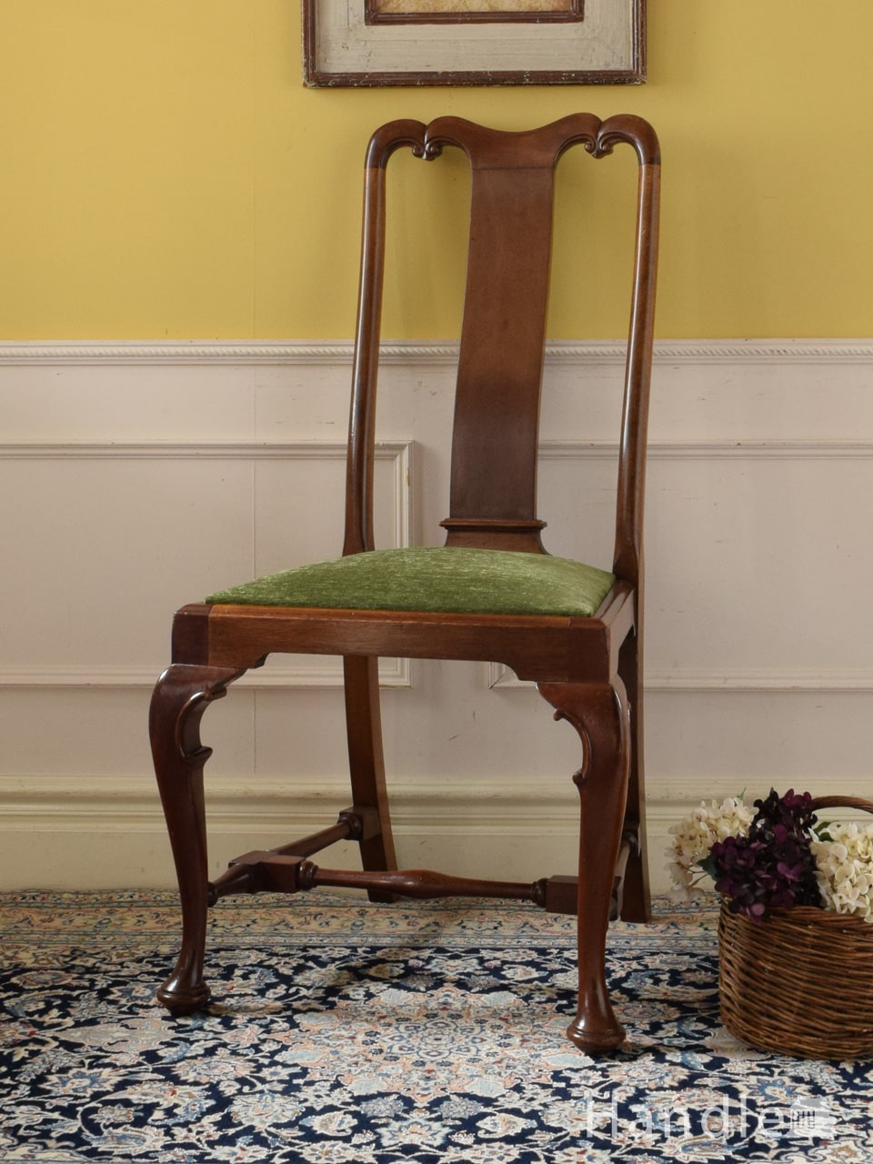 イギリスのアンティークダイニングチェア、クィーンアンチェア(q-158-c