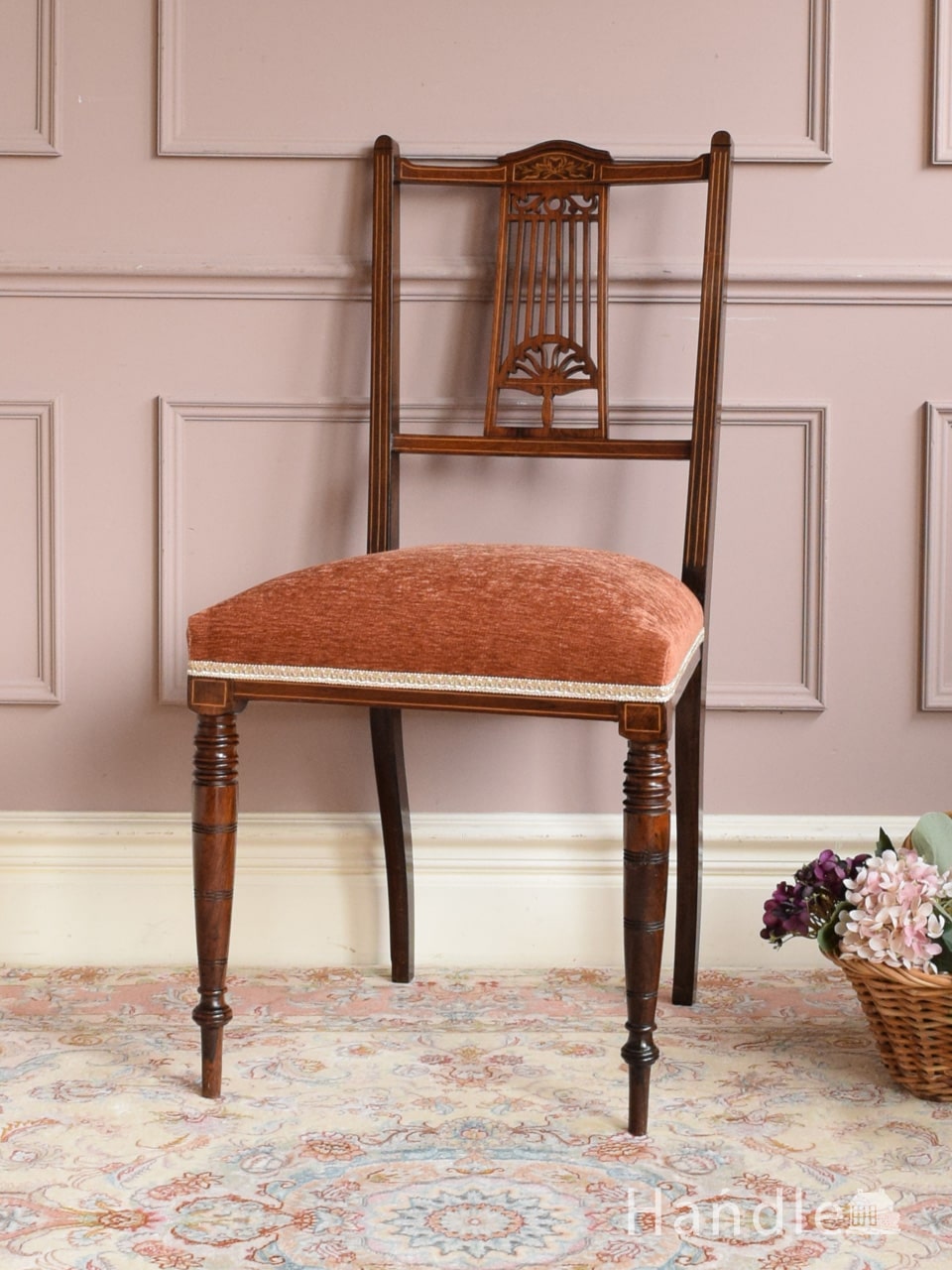 布張りのアンティークチェア、マホガニー材のダイニングチェア(j-542-c