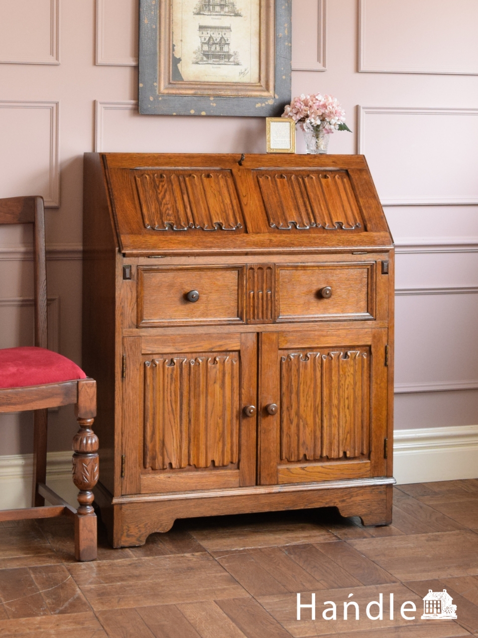 ミラーが付いたライティングビューロー、豪華なアンティーク英国家具(q