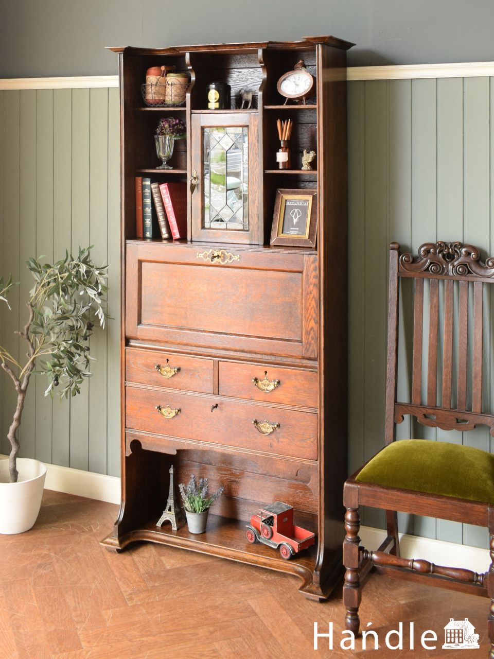 英国アンティークのスタッキングビューローブックケース（デスク）(q