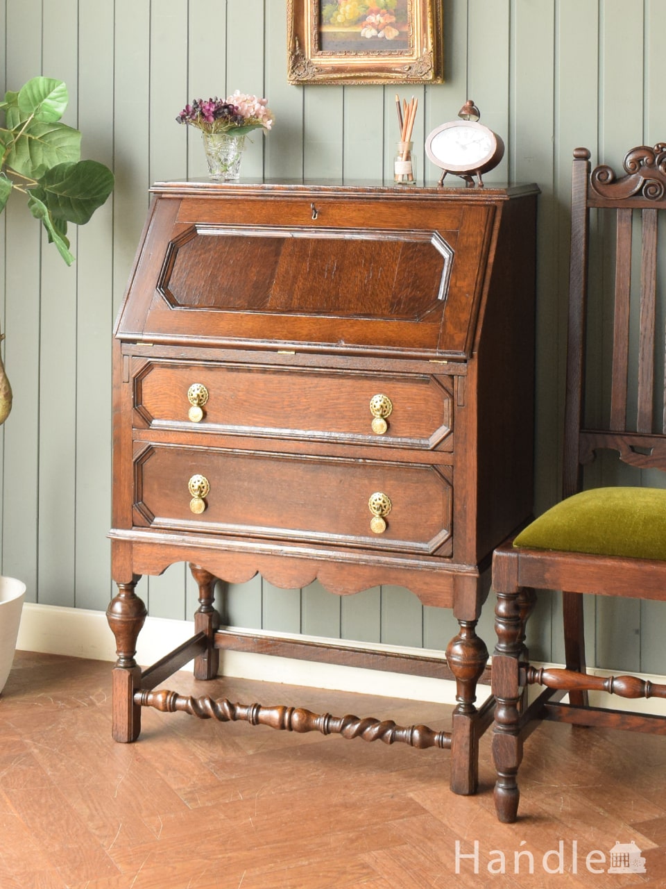 イギリスのアンティーク家具、使いやすい書斎机、ライティング