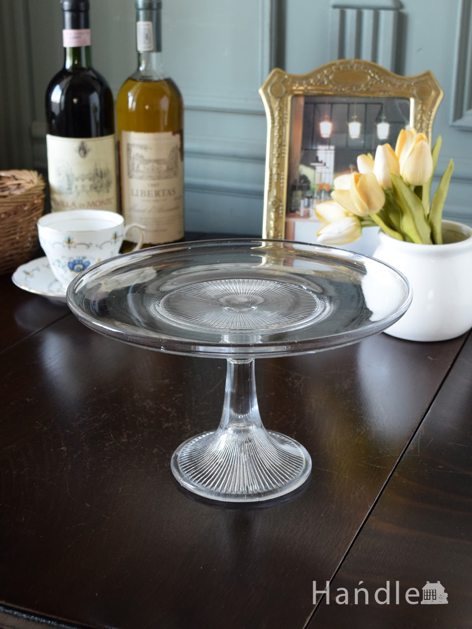 アンティークのおしゃれなケーキスタンド、英国アンティークガラスの