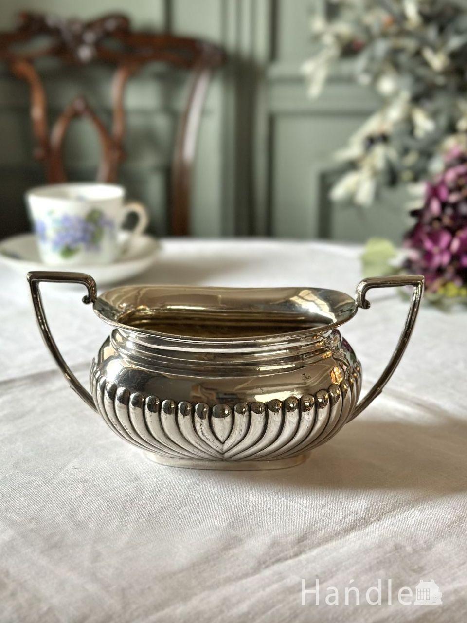 英国アンティークシルバープレート、ダブルハンドルのシュガーポット(h