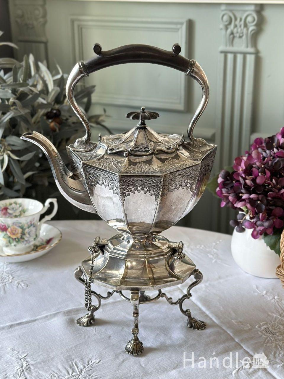 アンティークシルバーのティーケトル、イギリスから届いたアンティーク