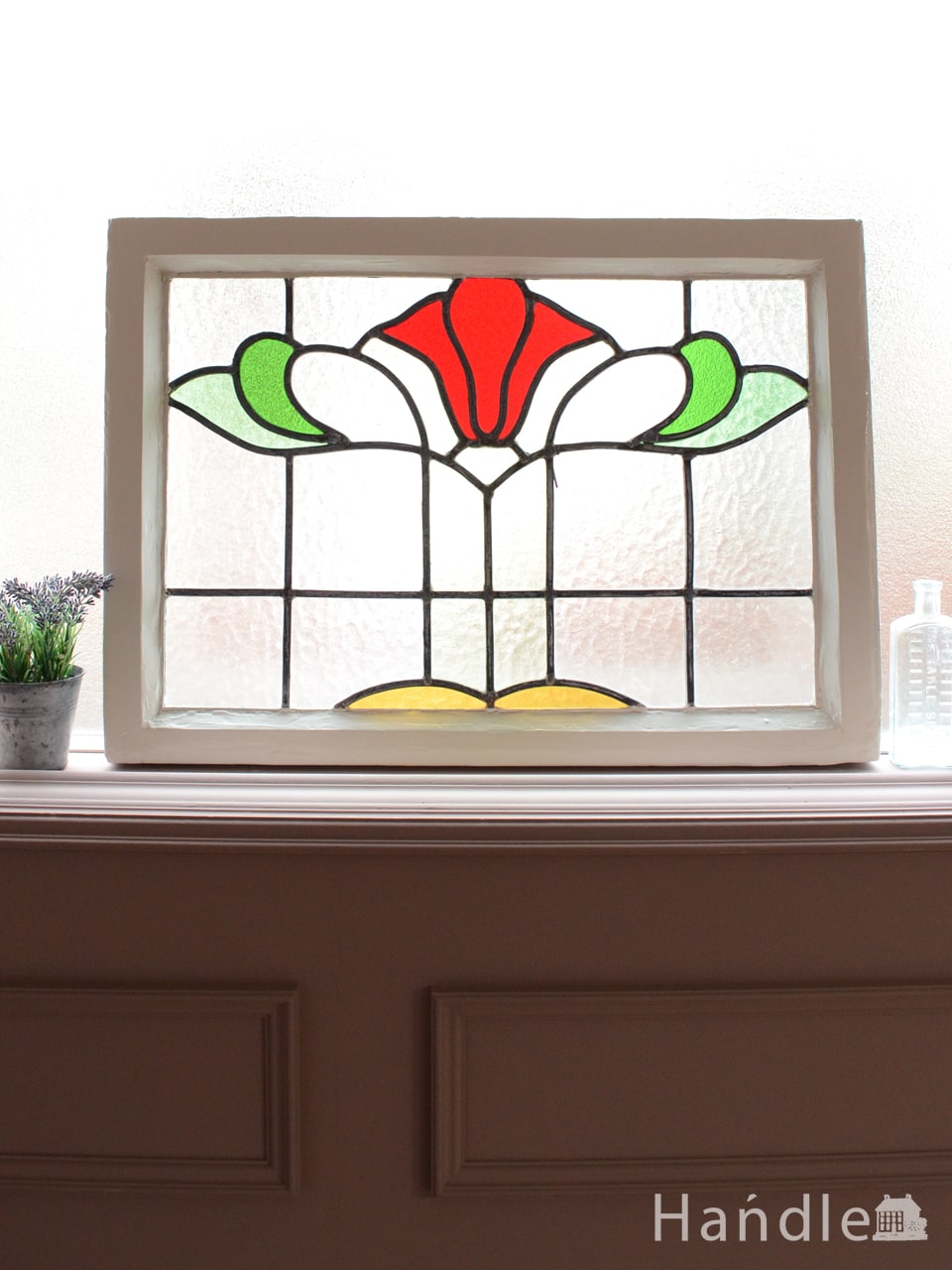 ハートの形が可愛らしい、英国アンティークのステンドグラス (g-1466