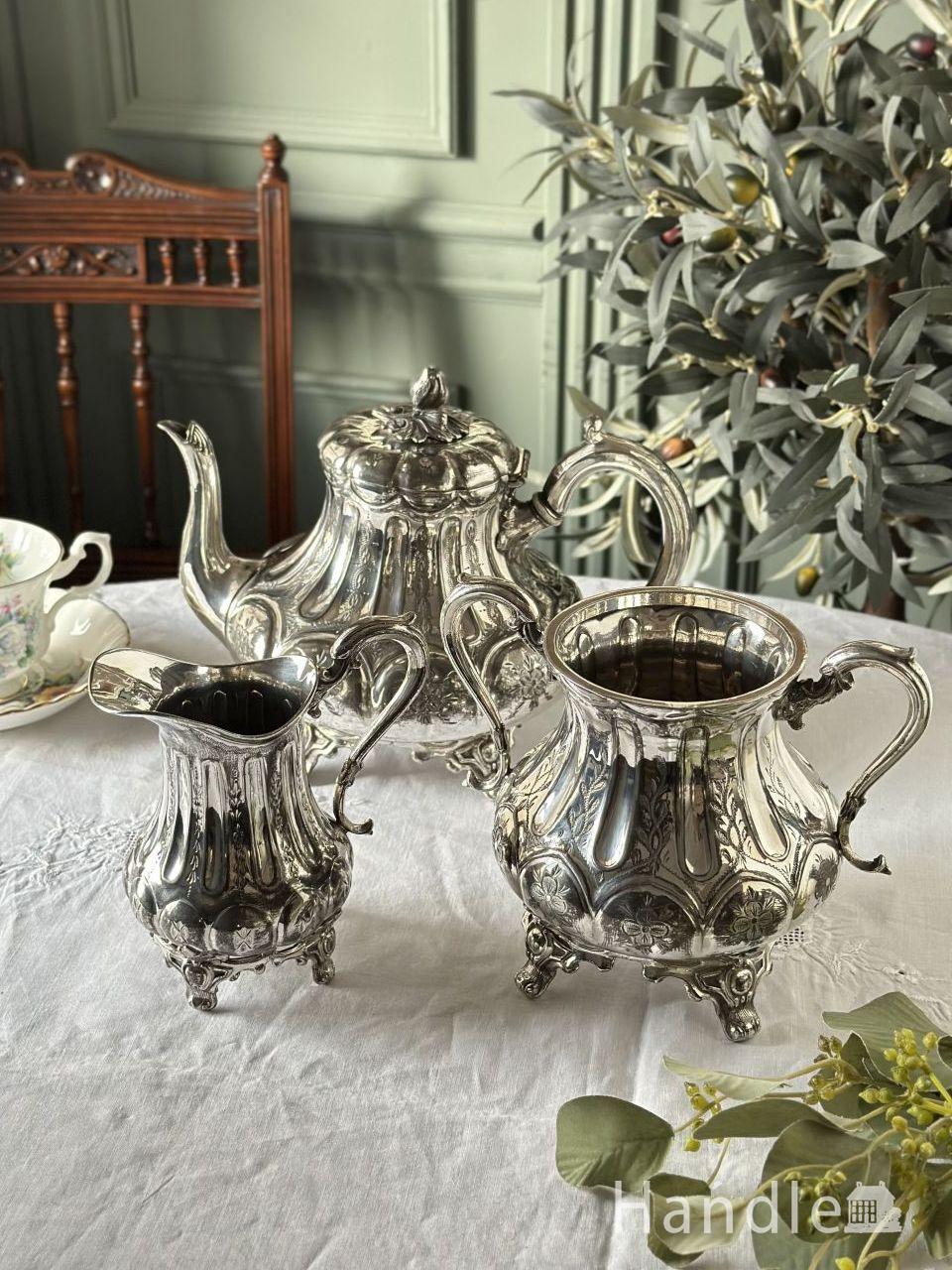 英国アンティークのティーセット、シェフィールドのシルバーティー