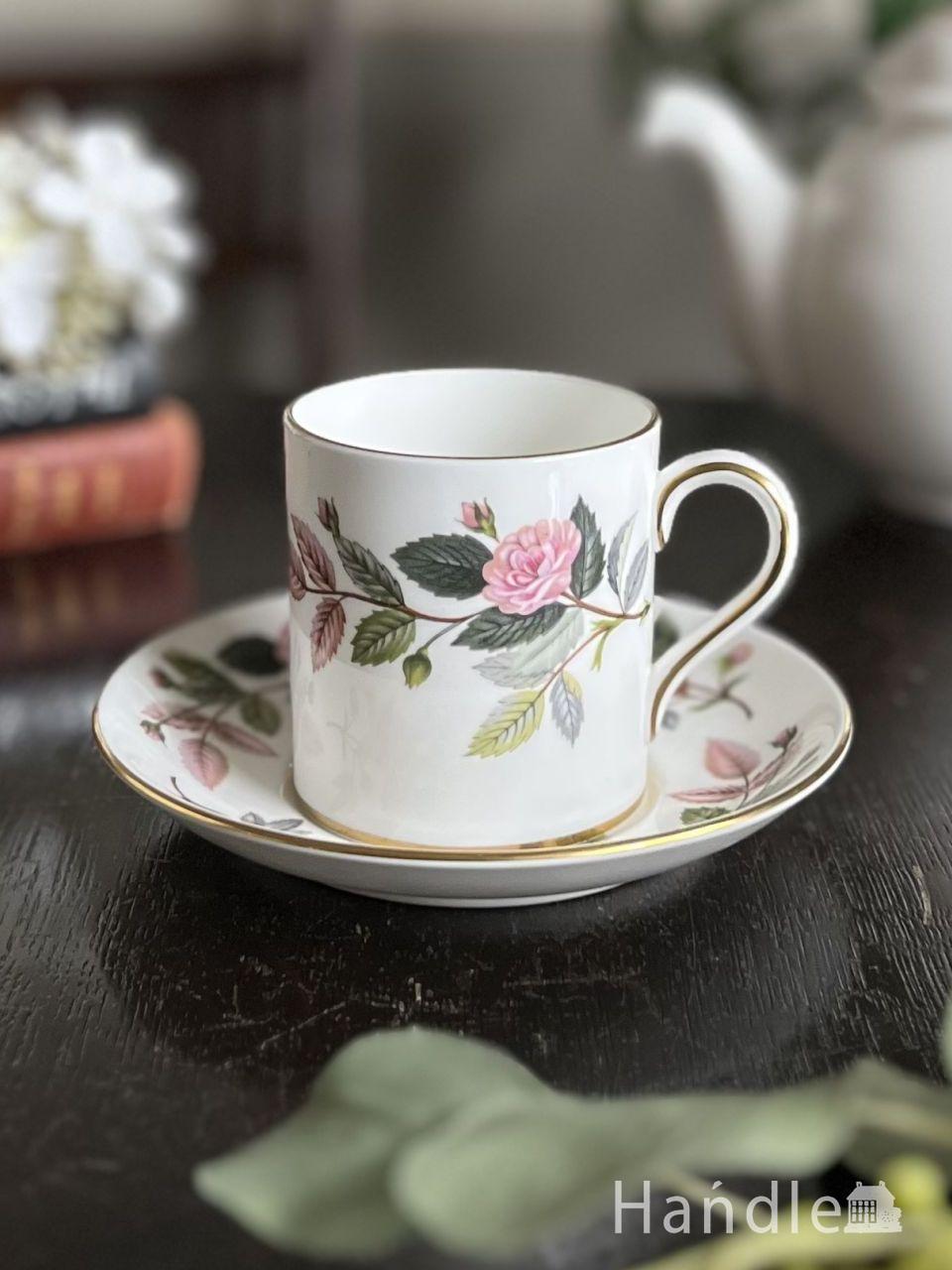 ウェッジウッドのハサウェイローズ、アンティークのカップ＆ソーサー(m