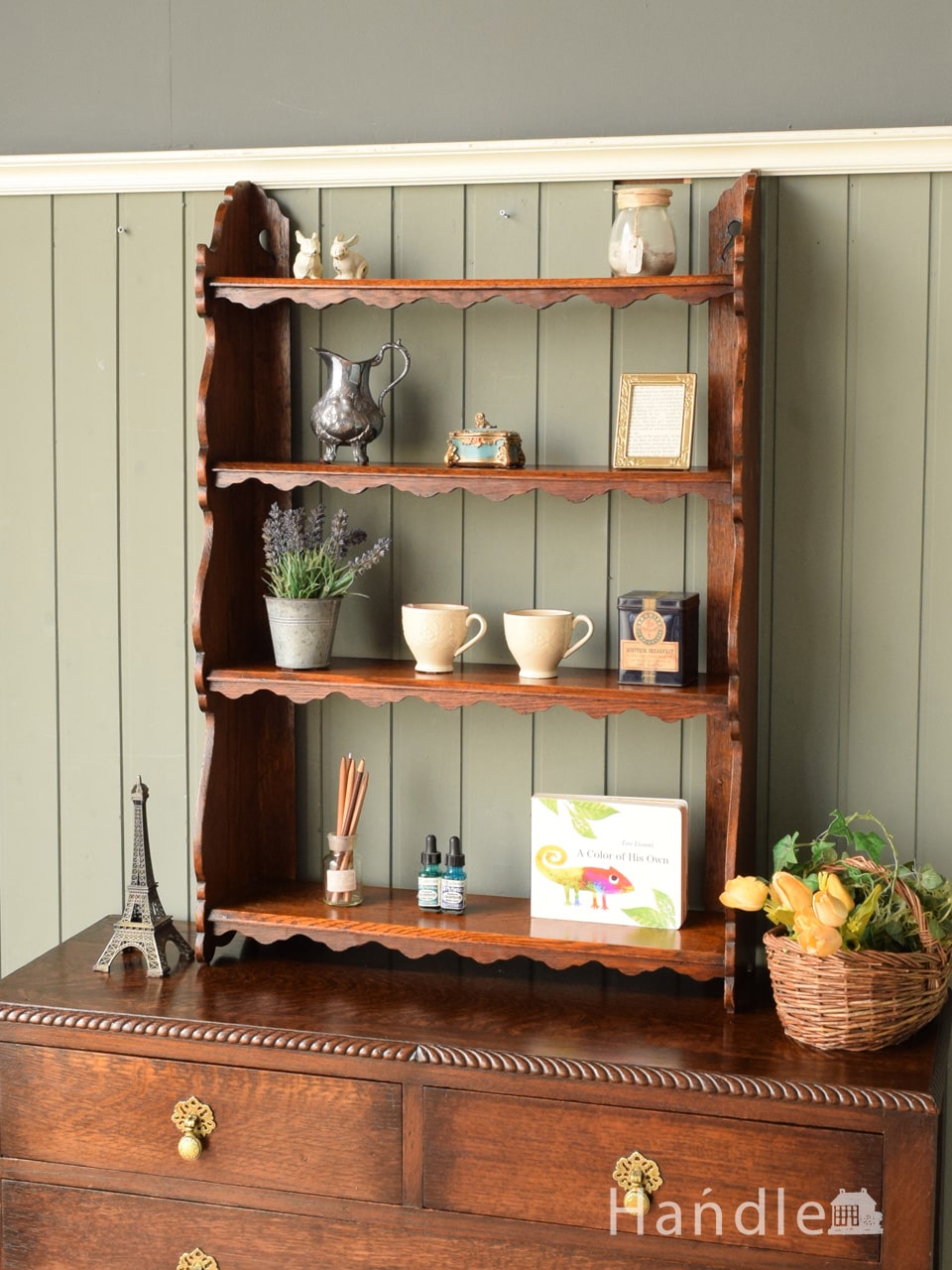 英国アンティーク木製ブックシェルフ/本棚/オープンラック/飾り棚(89