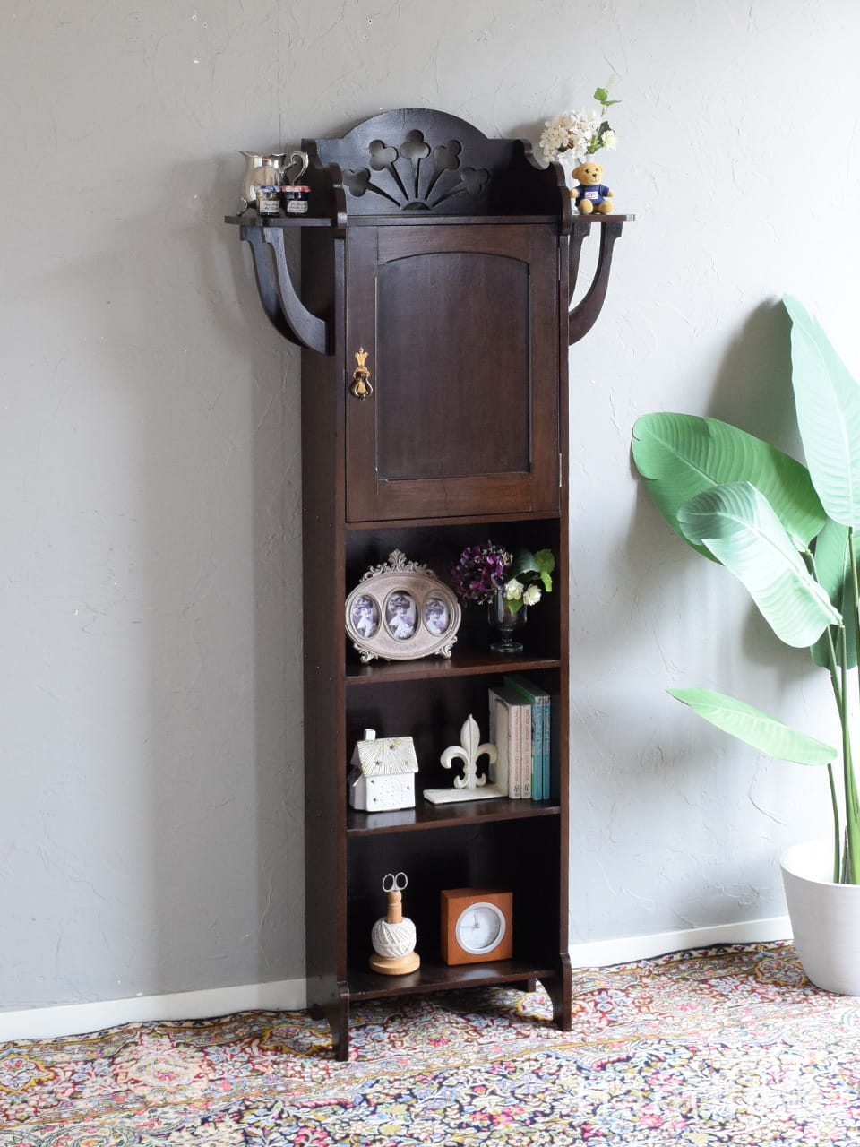 英国アンティークのおしゃれな本棚、マホガニー材のオープンシェルフ