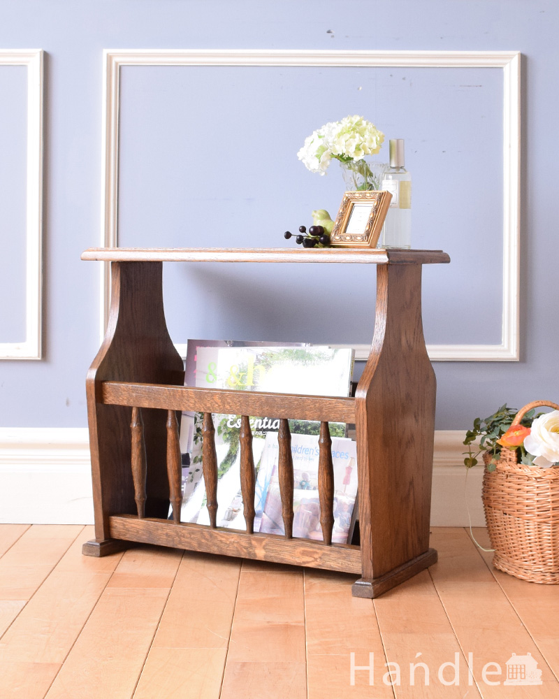 タイル天板の豪華なマガジンラック、小さいアンティーク家具(j-1893-f