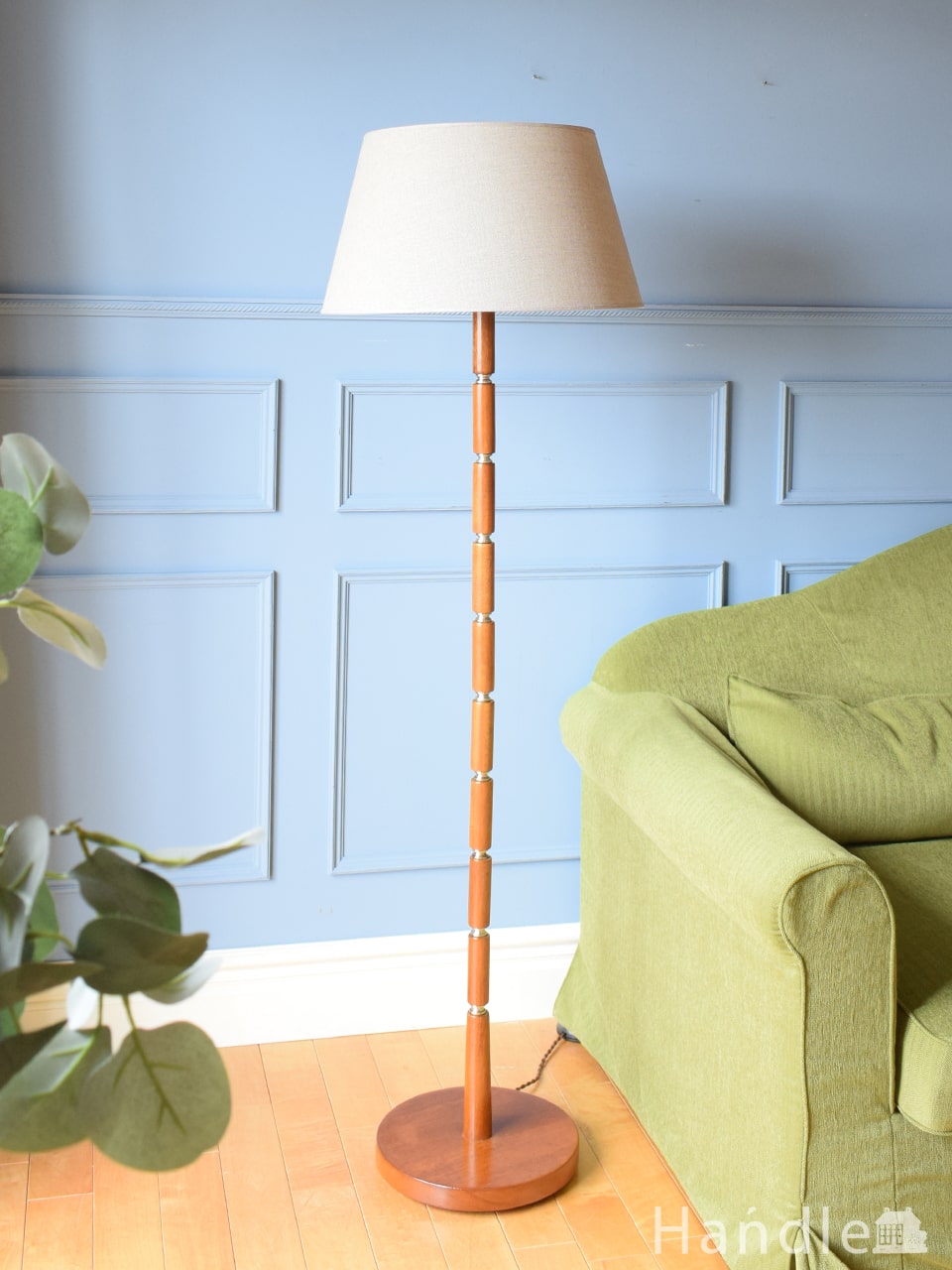 花柄シェードがオシャレな照明、アンティークのフロアランプ(d-1000-f