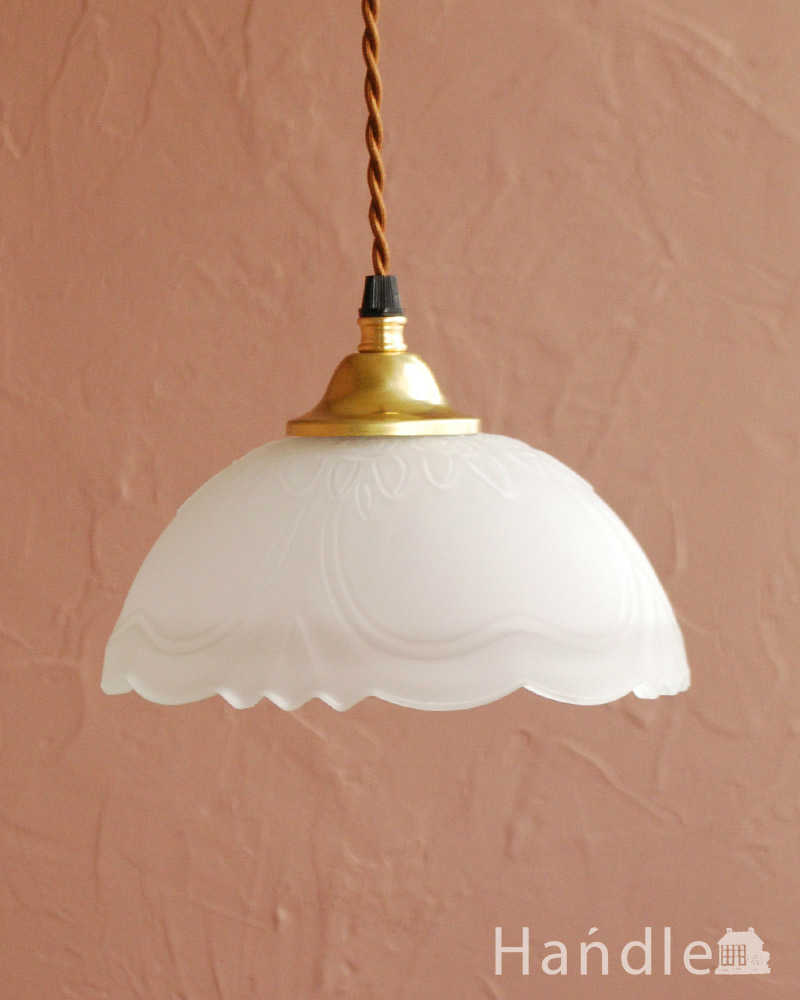 バラの花が描かれたフロストガラスのペンダントライト(ギャラリー付き