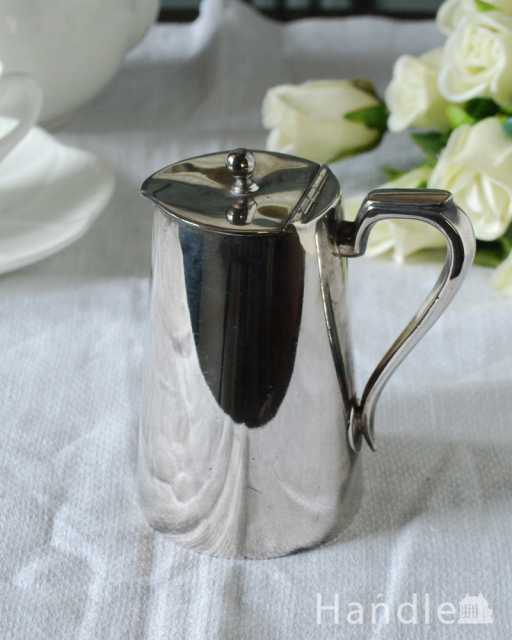 アンティークシルバープレートのフタ付きミルクポット（ミルク