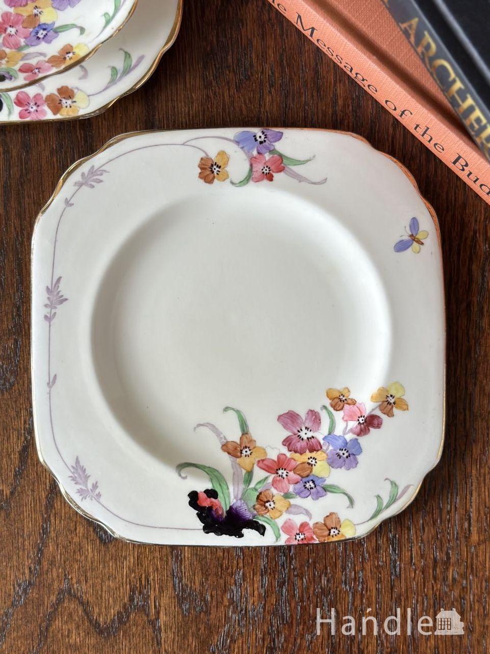 イギリスから届いたアンティーク皿、TUSCAN(タスカン)の手描きスクエア