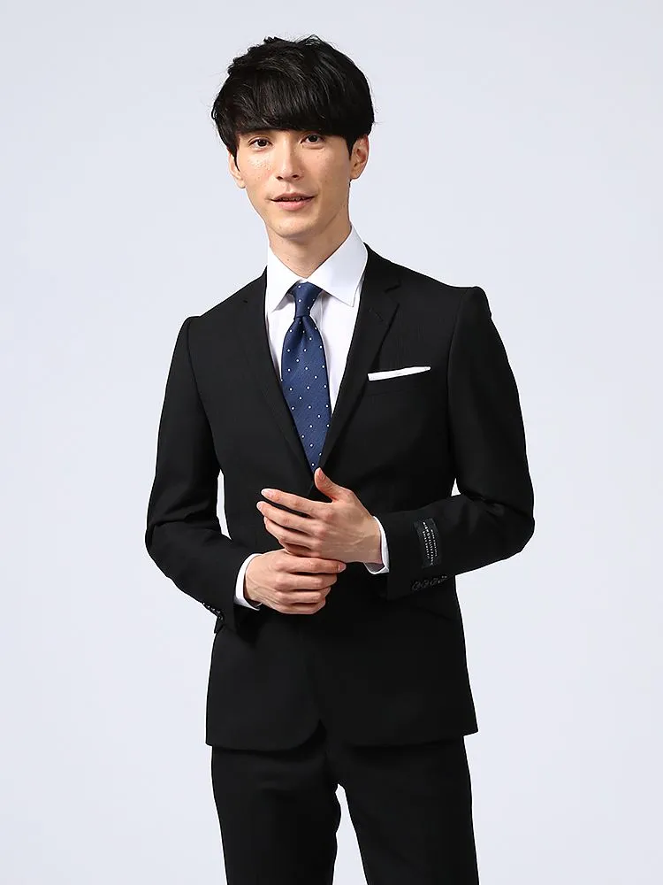 ブラック 【上下ウォッシャブル】スーツ 2つボタン 表生地2WAY