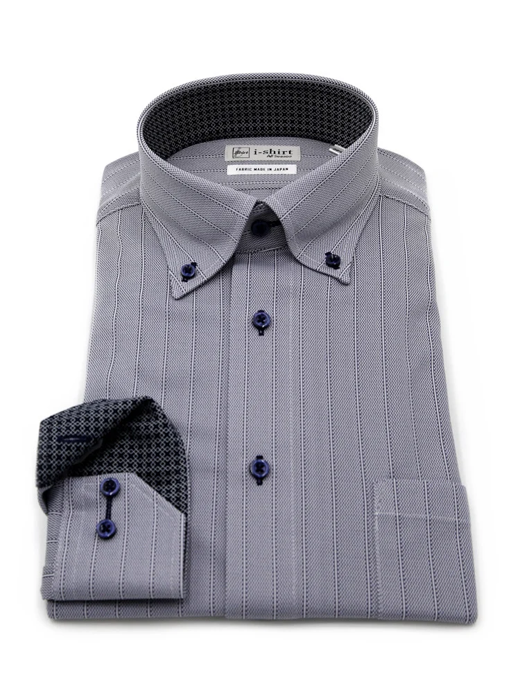 L．グレー 【完全ノーアイロン】長袖 アイシャツ ボタンダウン