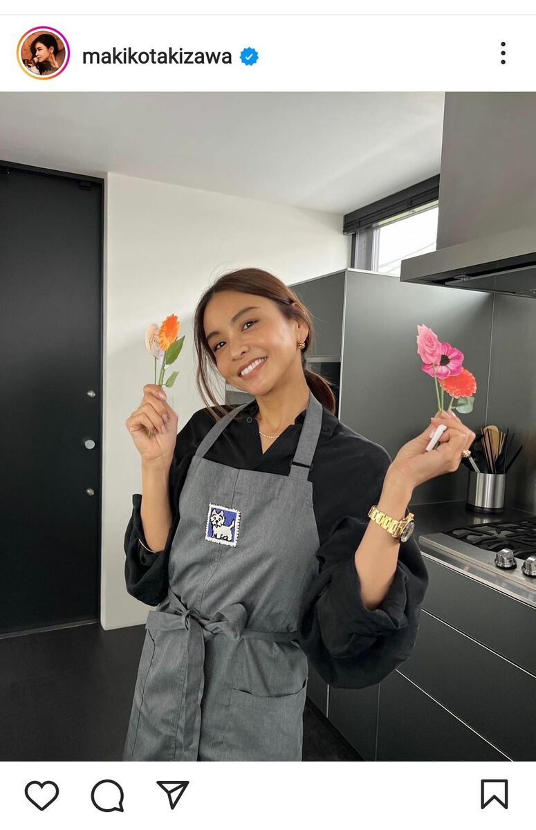 滝沢眞規子、母の日に手紙をもらったことをエプロン姿で報告「毎日