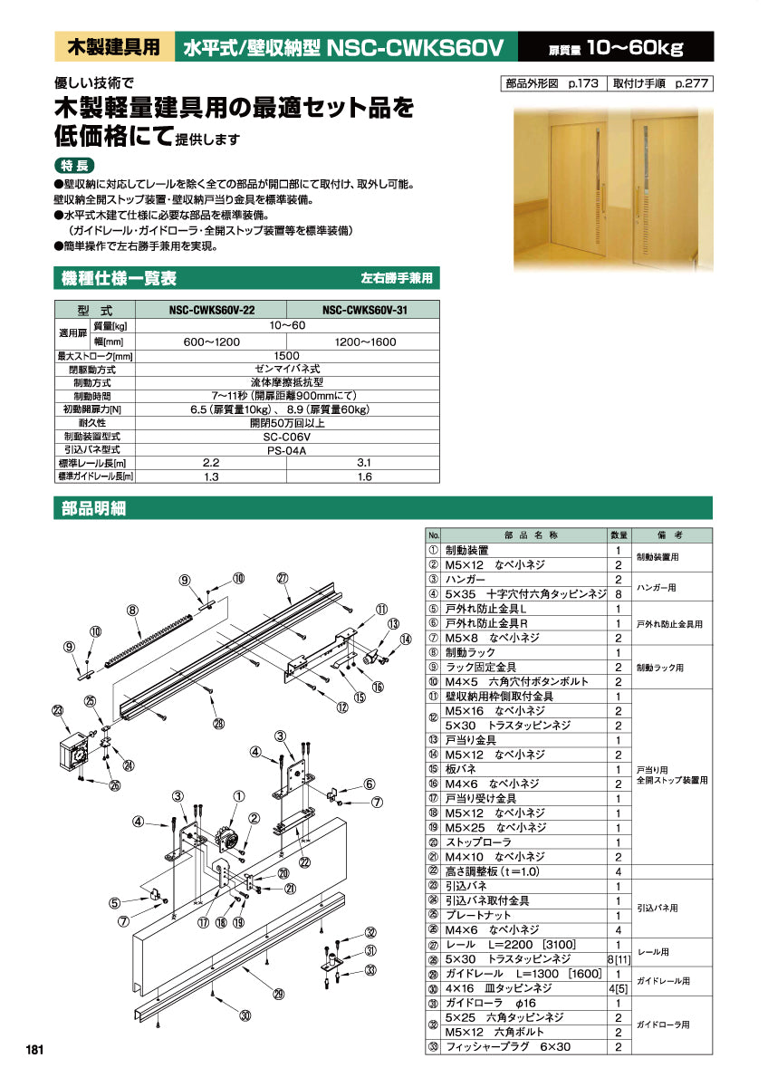 NSC-CWKS60V-22 / NSC-CWKS60V-31（水平式・壁収納型・木製軽量建具用