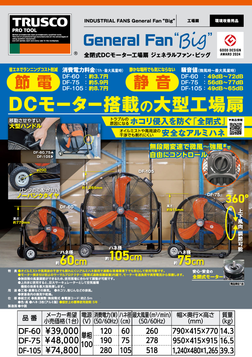 DF-60｜大型工場扇（ジェネラルファン・ビッグ）｜トラスコ中山