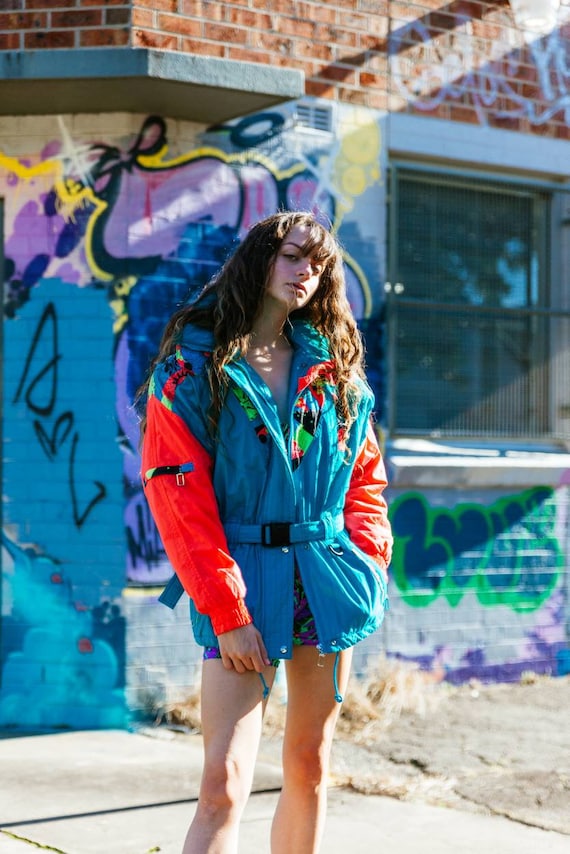 Vintage 80s Fluro Neon Ski Suit Jacket, Vintage Snow Suit Jacket