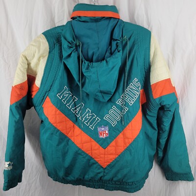 VINTAGE Miami Dolphins Jacket Adult Size Medium NFL Coat Mens Hood