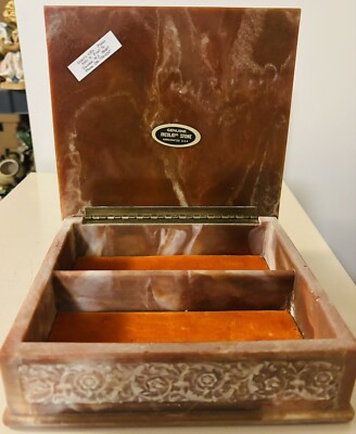 Vintage Incolay Stone Composite Jewelry Box With Tray Cherub