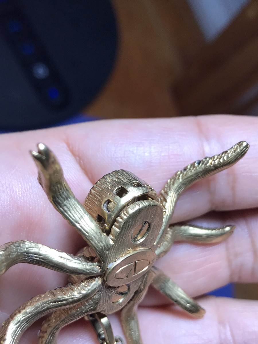 Rare Valentino garvani spider Clear Rhinestone Antiques Gold Tone