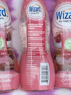 4 X Wizard Scented Air Freshener Spray STRAWBERRY SHORTCAKE