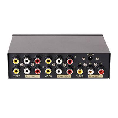 Powered 4 Way 3 RCA Splitter Box 1 in 4 Out Composite Video Audio
