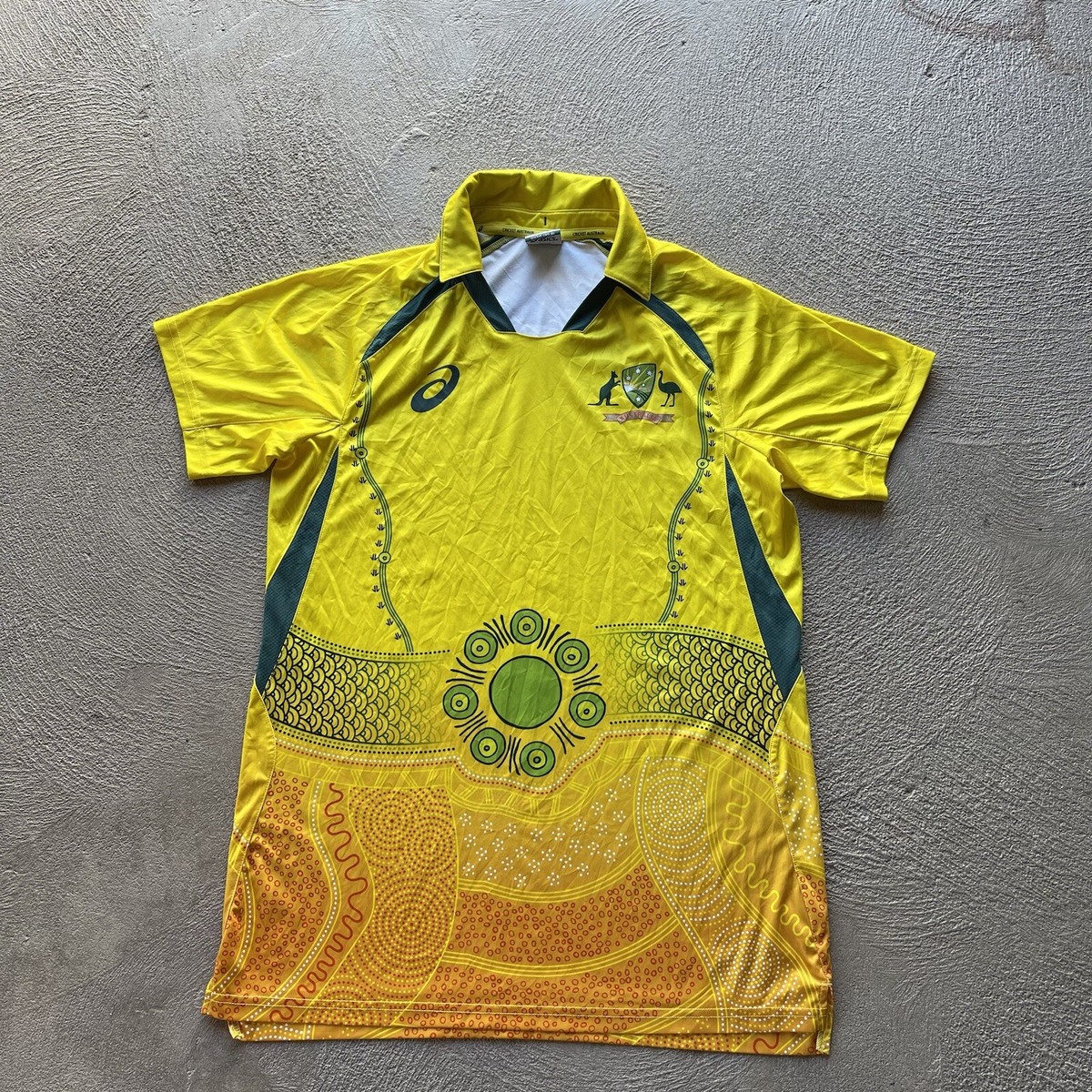 Australia Jersey Mens Medium Yellow ASICS Cricket Shirt 2008 Kit