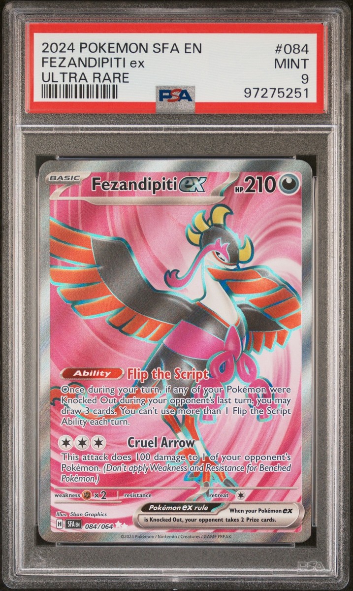 PSA 9 Fezandipiti Ex Ultra Rare #084 2024 Pokemon Sfa Shrouded