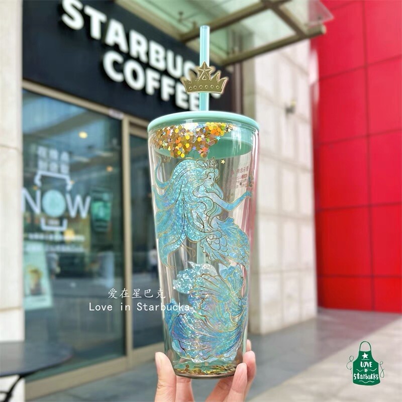 Starbucks 2024 China Anniversary Sea Blue Tumbler Mermaid Glass