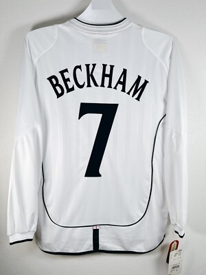 2002 England Home Jersey #7 Beckham Vs Denmark Umbro Soccer