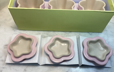 LE CREUSET Set Of 3 Stoneware Pink Petite Ramekin Fleur Collection