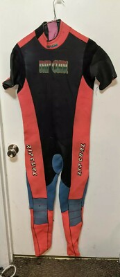 Vintage 90s Rip Curl Shorty Spring Wetsuit Neon Orange Blue