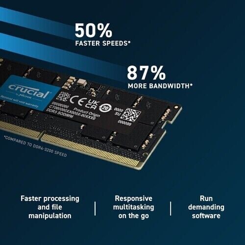 Crucial 16GB DDR5 4800 MHz SO-DIMM Memory (CT16G48C40S5) for sale