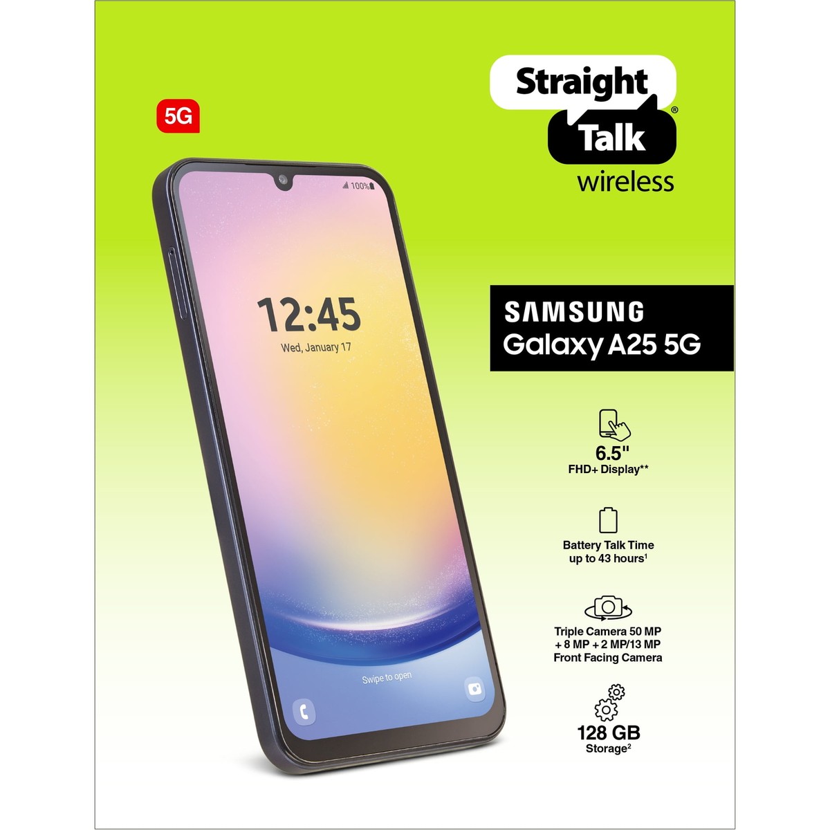 Straight Talk Samsung Galaxy A25 5G, S256VL, 128GB, Black Prepaid
