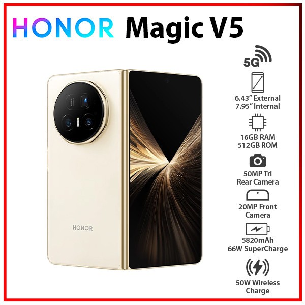 New) HONOR Magic V5 5G 16GB+512GB WHITE Dual SIM Unlocked Android