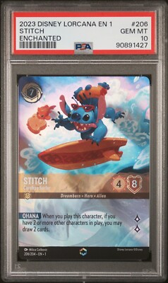 Disney Lorcana Stitch Carefree Surfer Enchanted 206/204 PSA 10 Gem