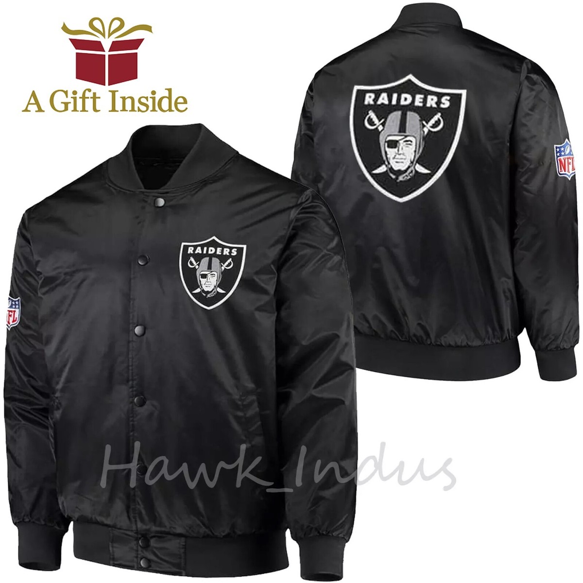 Oakland Raiders Black Varsity Jacket Back Patch Vintage Style