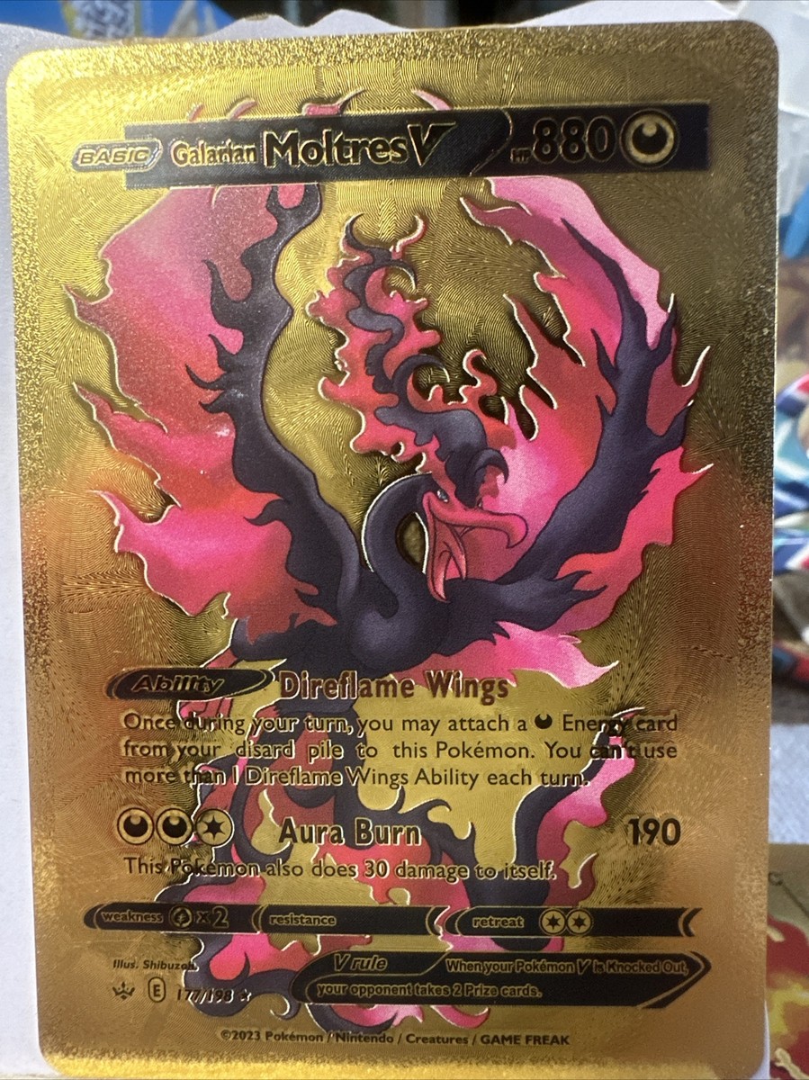 Pokémon Moltres V HP880Gold Foil 🔥Fan Art🔥 Card Burning Wings NM