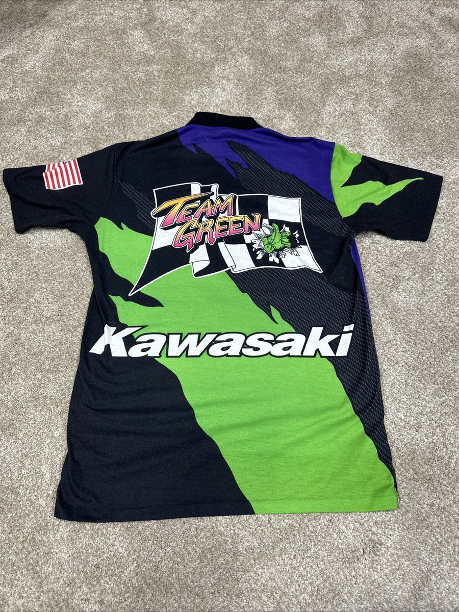 Early 90s vintage RARE Team Green Kawasaki Team T-shirt Tee Shirt