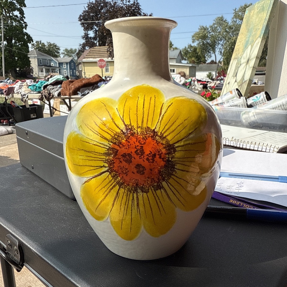 Ceramic Vase Sunflower Rosenthal Bitossi Aldo Londi Beige Vintage