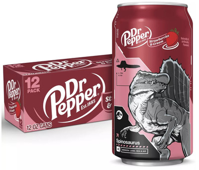 Dr Pepper Strawberries & Cream Soda Spinosaurus Jurassic 12 pk 12