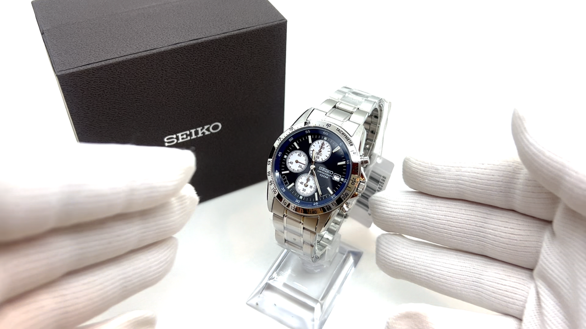 SEIKO SND365PC Chronograph Navy Men's Watch From Japan 40mm Quarts