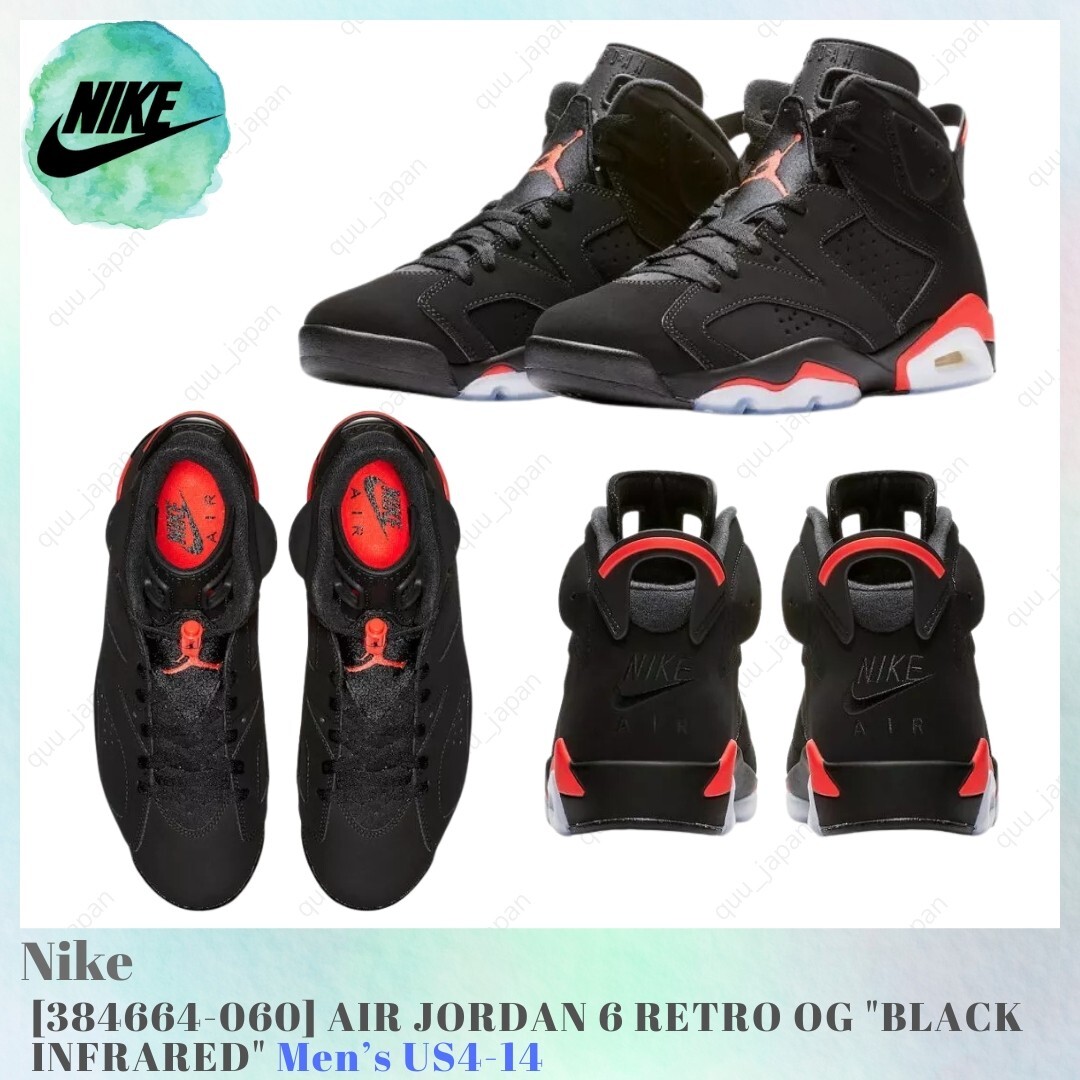 NIKE AIR JORDAN 6 RETRO OG BLACK INFRARED 384664-060 Men's US4-14