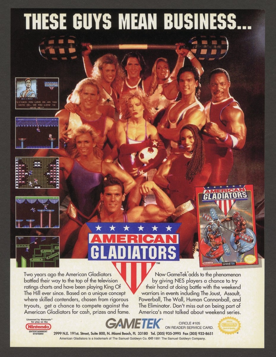 American Gladiators Nintendo NES Sega Genesis Game Promo Ad Art