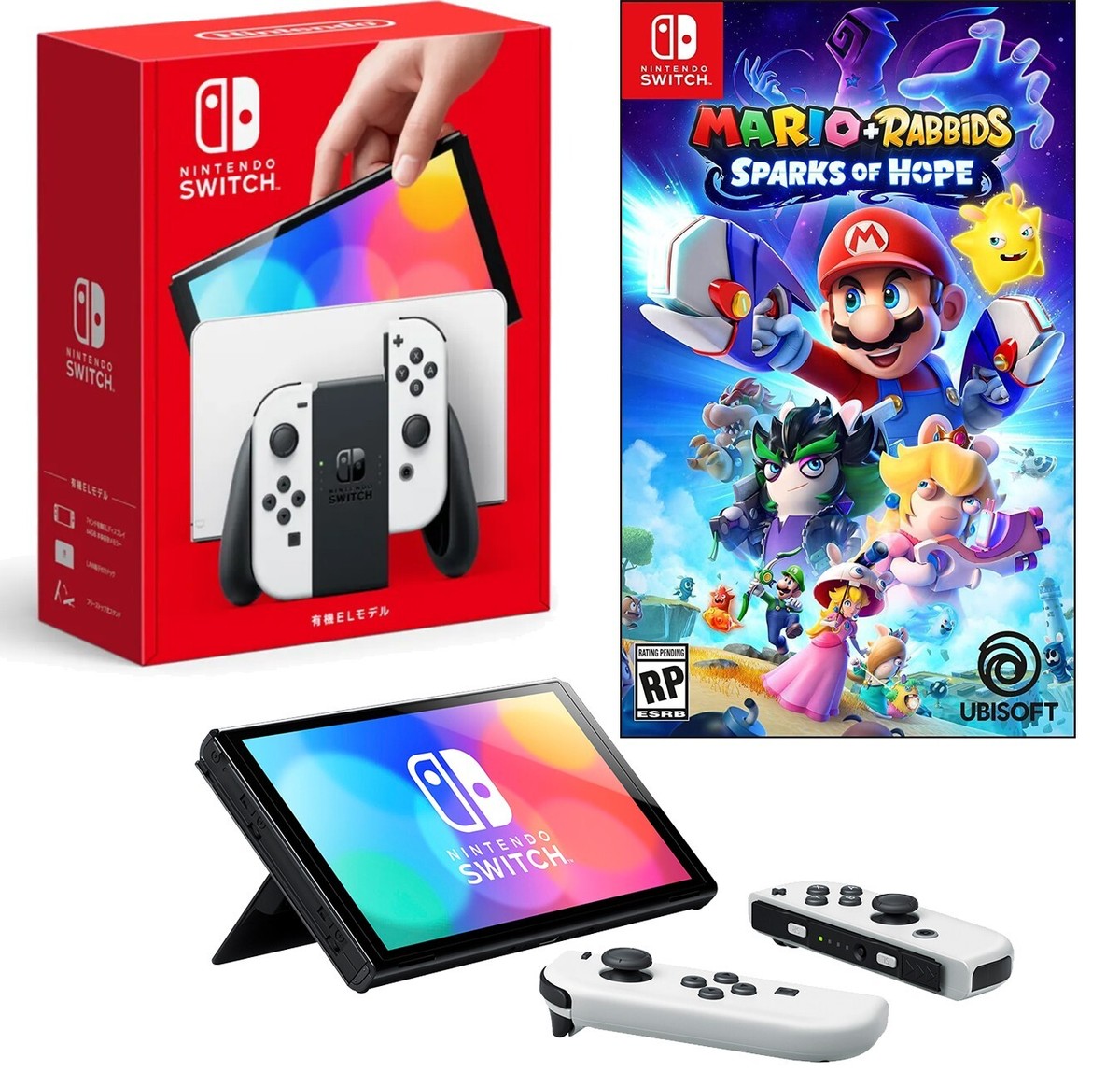 NEW Nintendo Switch OLED 64GB White JoyCon +FREE Mario Rabbids